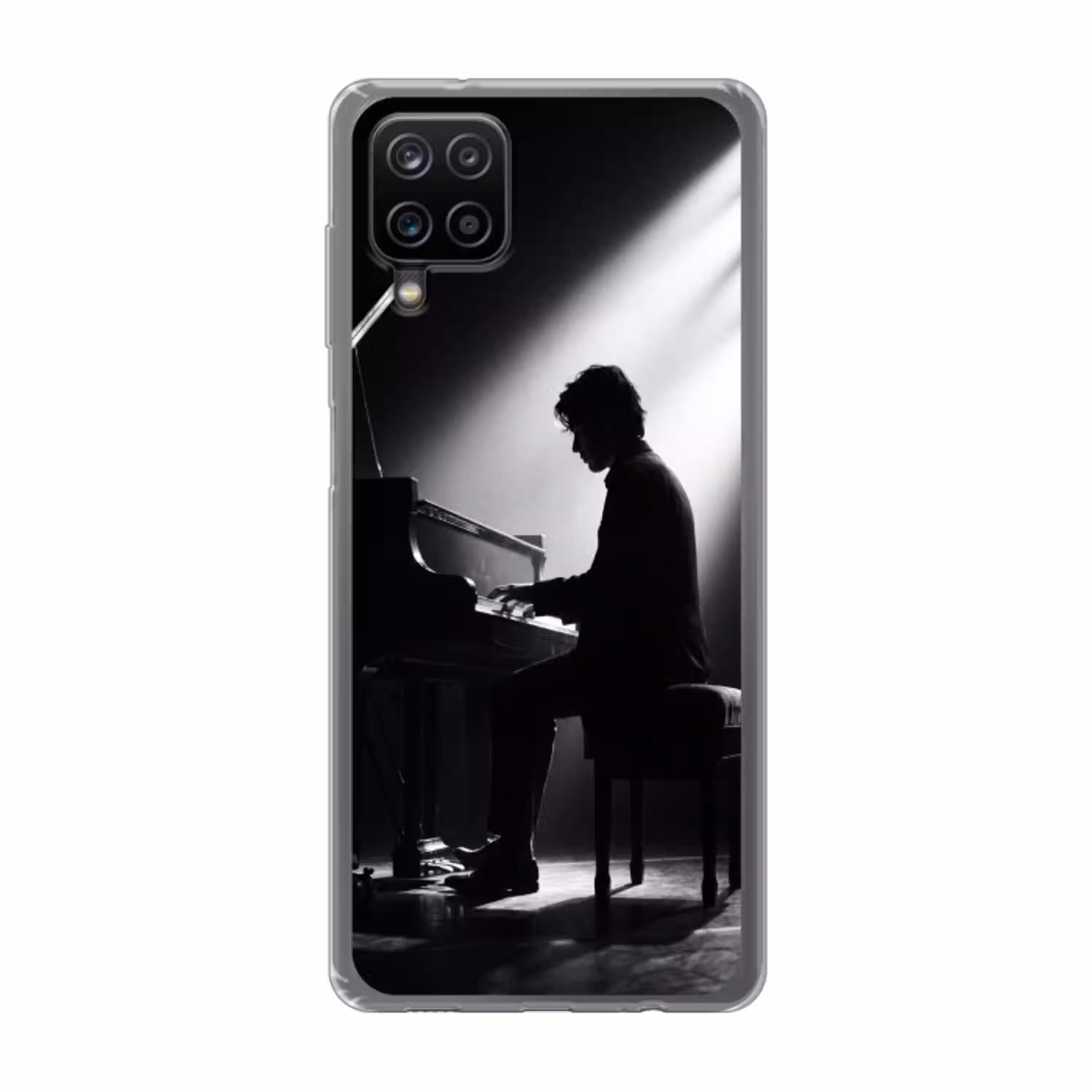 Persoon - Piano - Muziek - Zwart-wit - Podium Telefoonhoesje Samsung Galaxy A12 klein -3d