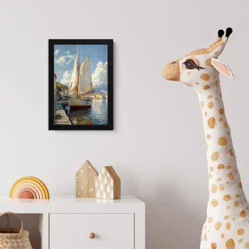 Zeilschip - Huizen - Kade - Zee fotolijst zwart zonder passe partout klein -usfeer4_kinderkamer