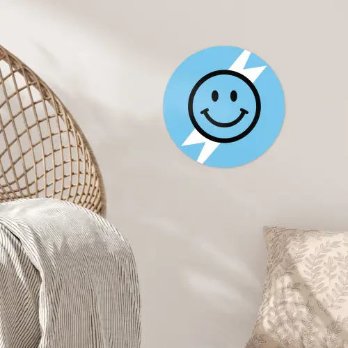Smiley - Blauw - Bliksem Wandcirkel behangsticker klein -sfeer4