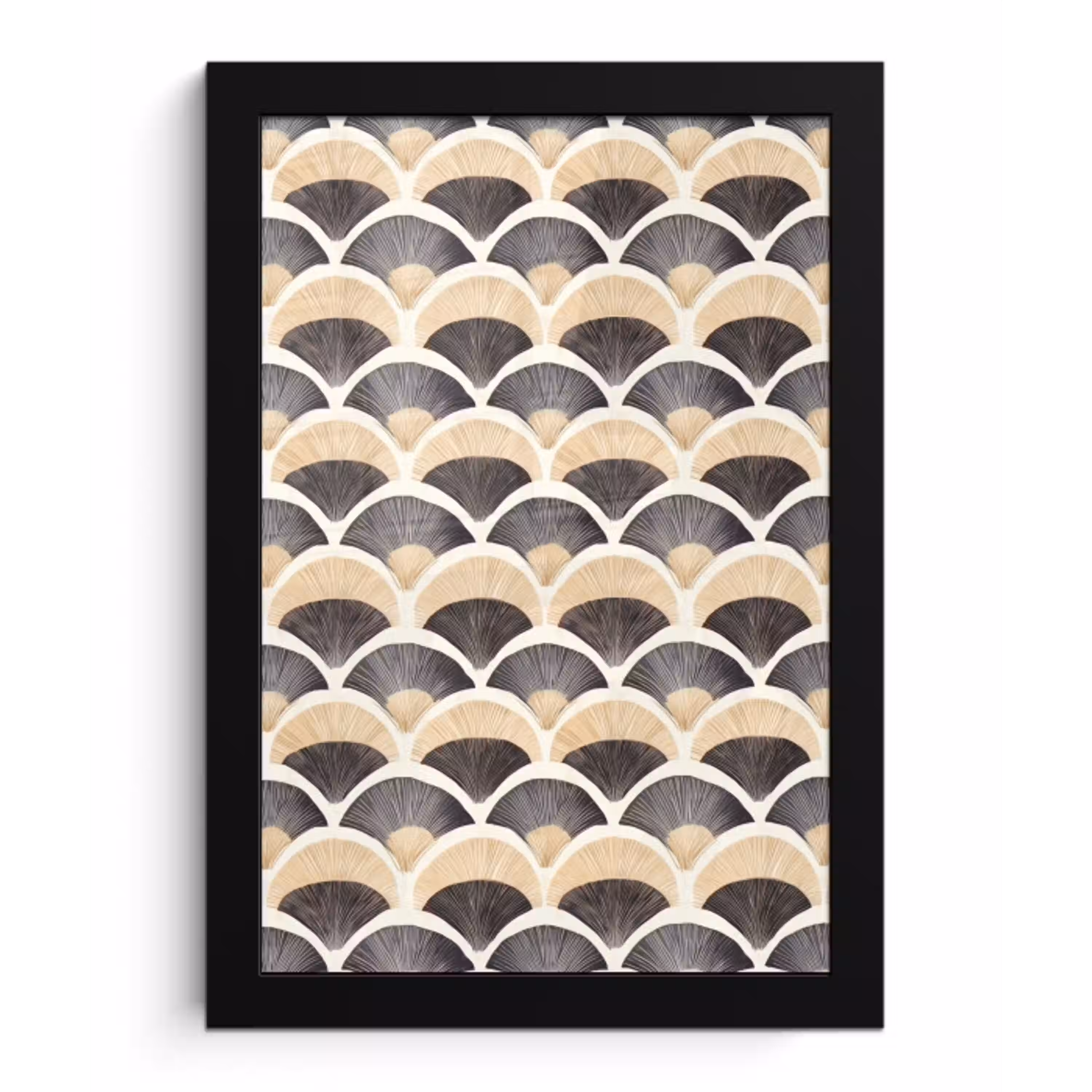 Waaier - Patroon - Zwart - Beige fotolijst zwart zonder passe partout klein 224 -3d