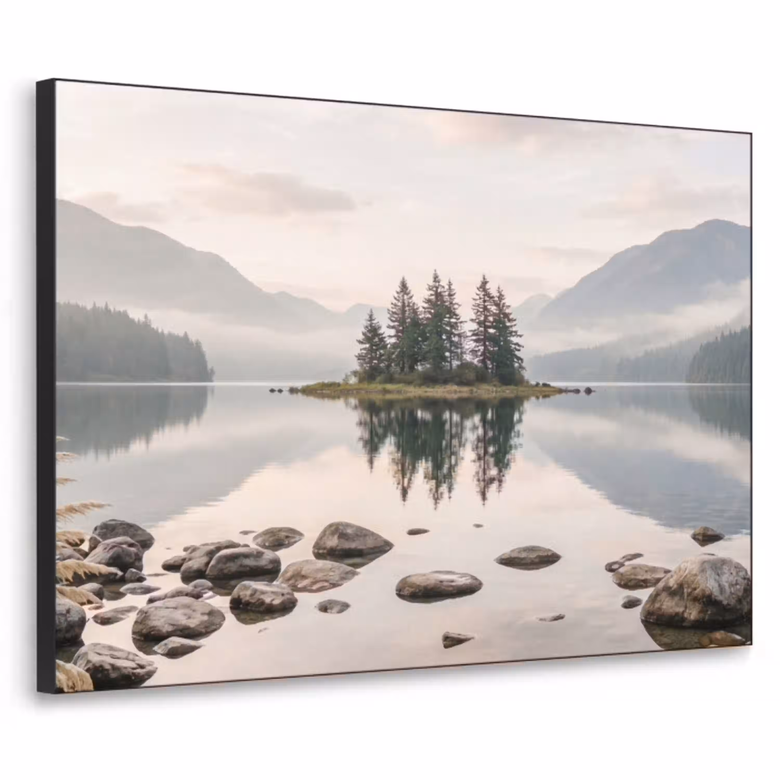 Meer - Bergen - Landschap - Groen Textielframe zwart klein -3d