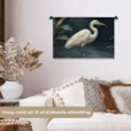 Reiger - Water - Natuur - Modern - Wit Wandkleed katoen klein -sfeer1