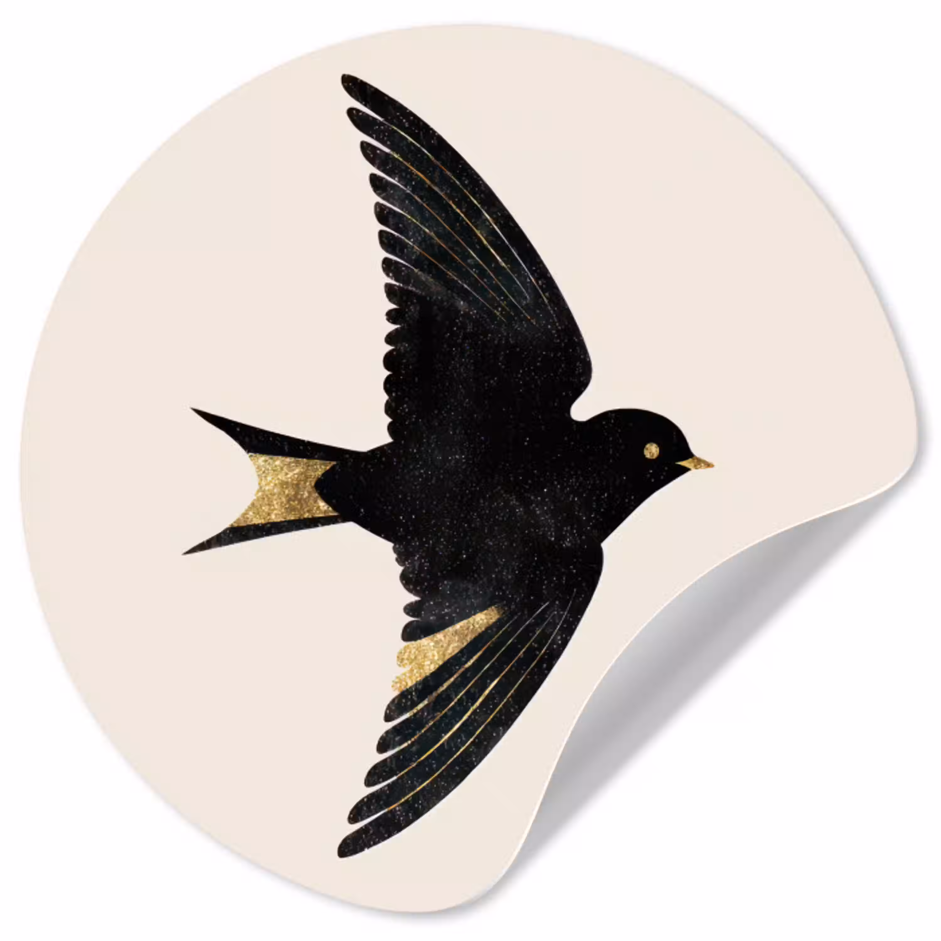 Zwarte zwaluw - Gouden accenten - Lichte achtergrond Wandcirkel behangsticker klein -3d