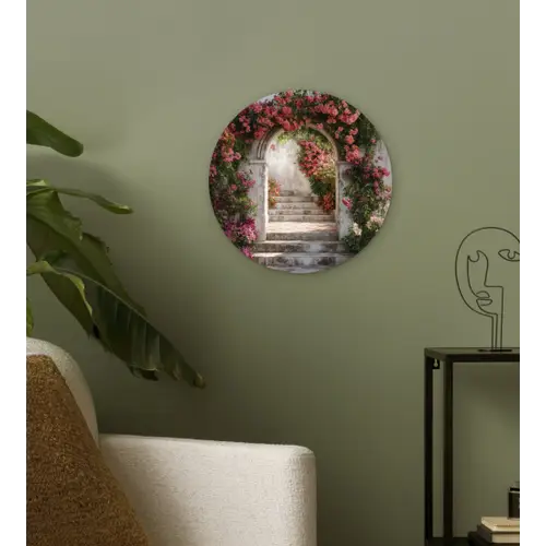 Doorkijk - Rozen - Vintage - Poort Wandcirkel plexiglas klein -sfeer3