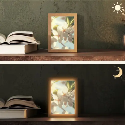 Bloesems - Wit - Zonnestralen -  Bloemblaadjes Light Box met kabel (Tafellamp) klein -sfeer3
