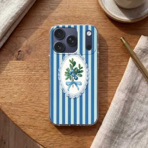 Illustratie - Bessen - Blauw - Strepen Telefoonhoesje iPhone 17 Pro klein -sfeer1