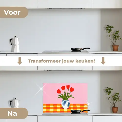 Tulpen - Roze - Vaas keuken achterwand spatscherm klein -voor_na_NL