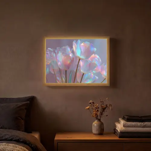 Tulpen - Glazen - Bloemblaadjes - Pasteltinten Light Box met batterij (Wandlamp) middel -sfeer4