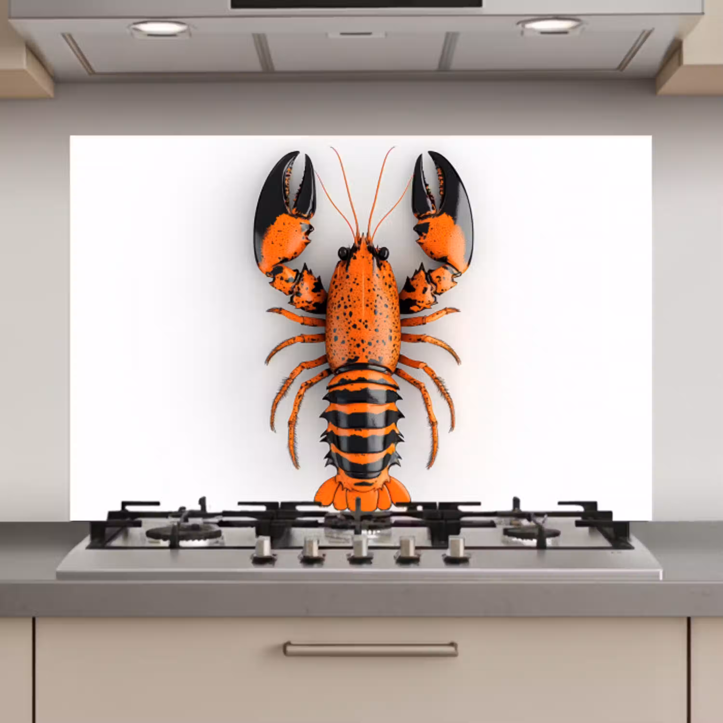 Kreeft - Zwart - Oranje - Wit - Uniek keuken achterwand spatscherm klein -3d_website