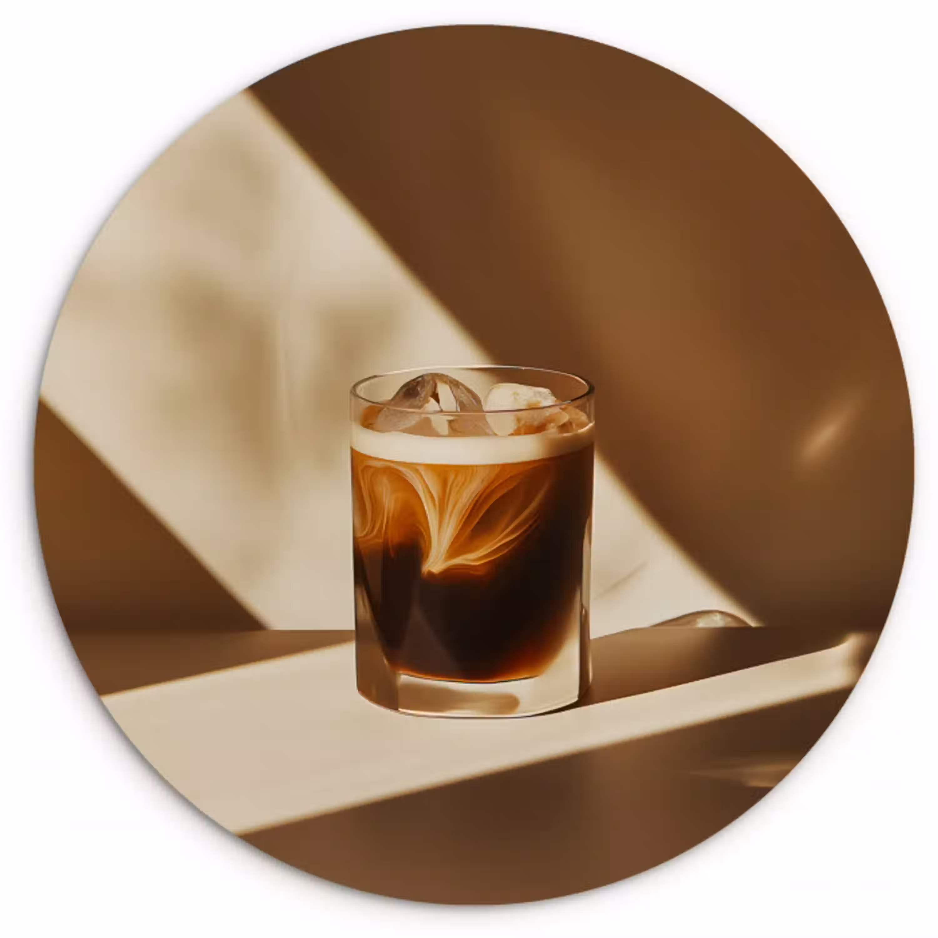 Glas - Ijskoffie - Schaduw - Bruin Wandcirkel plexiglas klein -3d