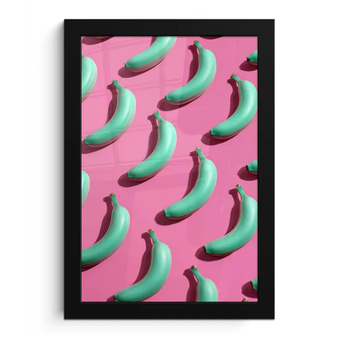 Bananen - Patroon - Blauw - Roze fotolijst zwart zonder passe partout klein -3d