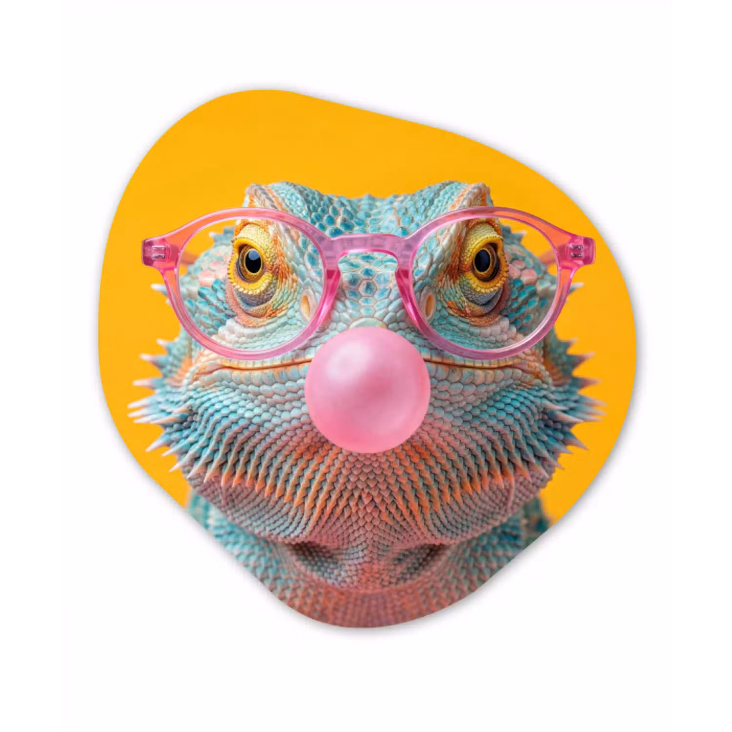 Kameleon - Kauwgom - Kleurrijk Wandcirkel Organisch Aluminium middel -3d