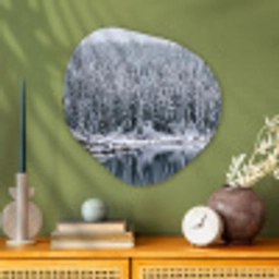 Bos - Reflectie - Meer - Winter - Serene Wandcirkel Organisch Aluminium middel -sfeer2