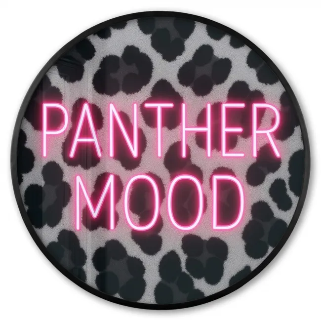 Ronde fotolijst - Panterprint - Zwart - Neonletters - Roze