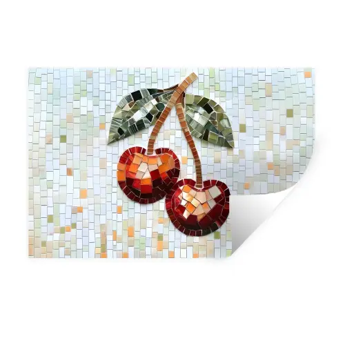 Kersen - Rood - Mozaïek - Blaadjes Muursticker klein -3d