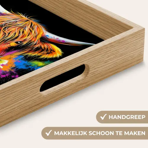 Schotse Hooglander - Graffiti - Kleurrijk - Bloem - Dieren Dienblad Rechthoek middel -USP_HandgreepNL