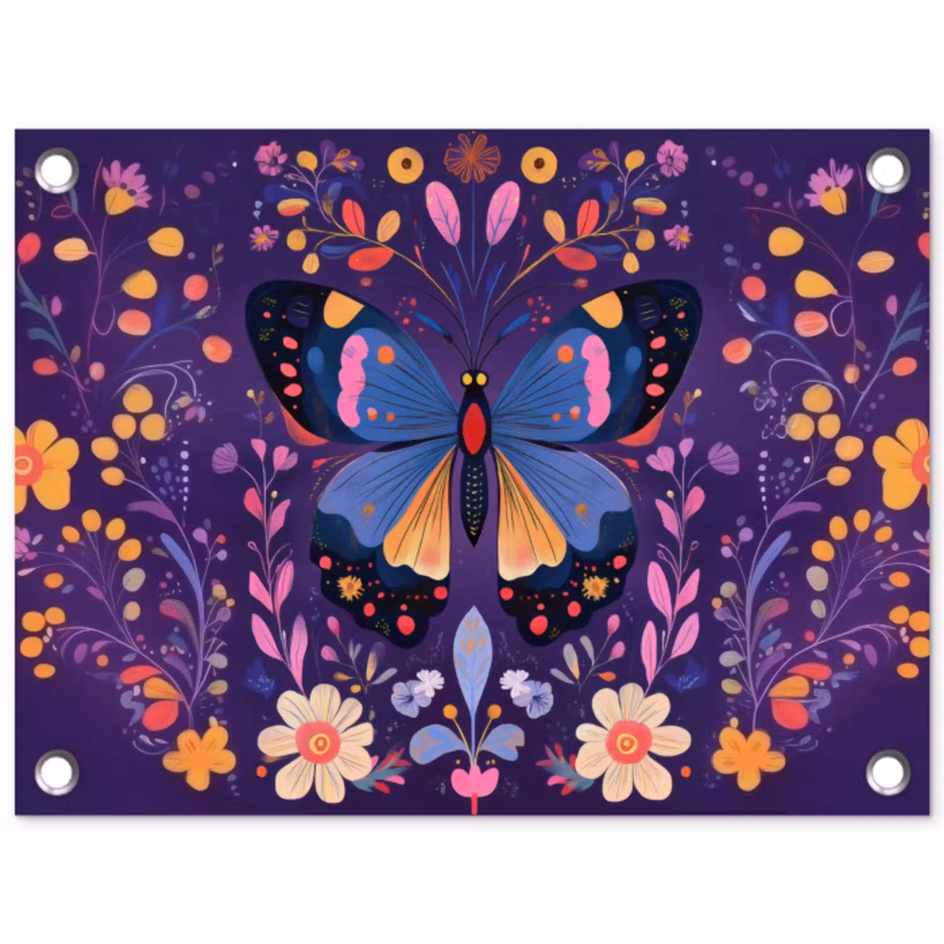 Sierlijk - Bloemen - Vlinder - Paars tuinposter los doek klein -3d
