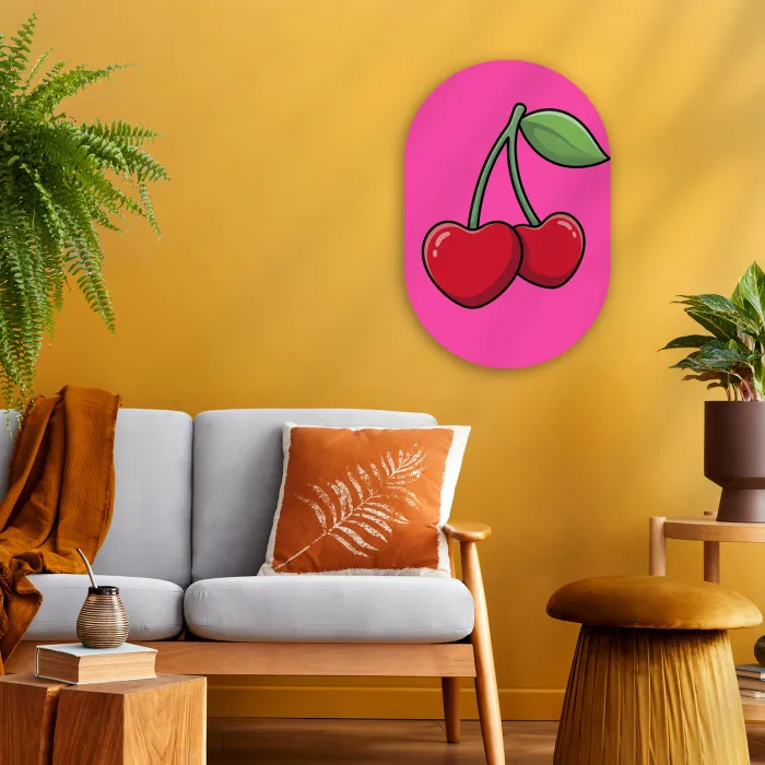 Kers - Roze - Fruit Wandcirkel Ovaal Forex klein -sfeer4