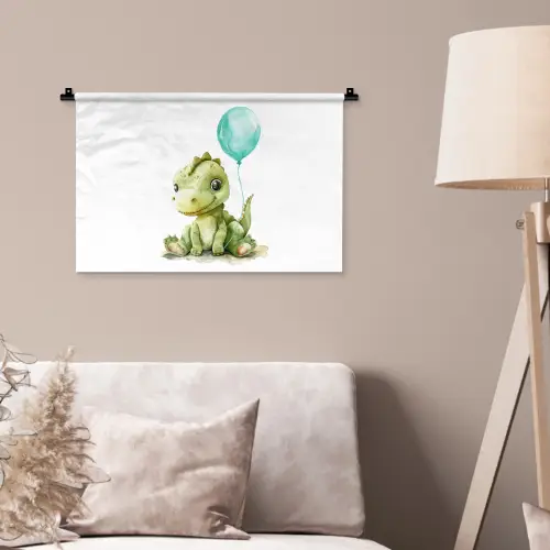 Draak - Baby dier - Blauwe ballon Wandkleed katoen klein -sfeer4