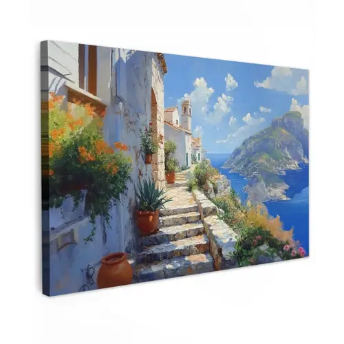 Trap - Huizen - Berglandschap - Zee canvas 2cm klein -z3d