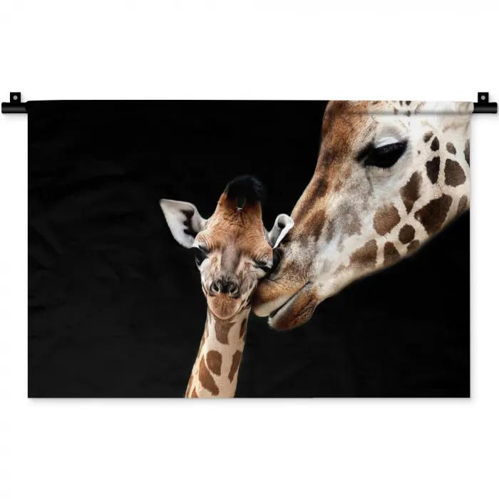 Giraffe - Dieren - Zwart - Portret - Dieren Wandkleed katoen klein -zz3d