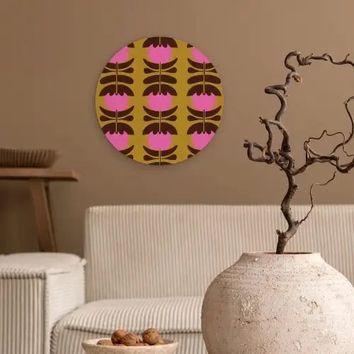 Abstract - Bloemen - Roze Wandcirkel kunststof plaat 5mm dik klein 188 -sfeer1