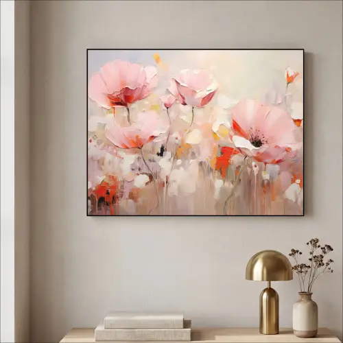 Bloemen - Watercolor - Roze - Abstract - Kunst Textielframe zwart klein -sfeer2