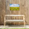 Zonnebloemen - Bloemen - Wolken - Natuur - Geel - Landschap Tuinposter op houten frame 2 cm dik klein -sfeer4