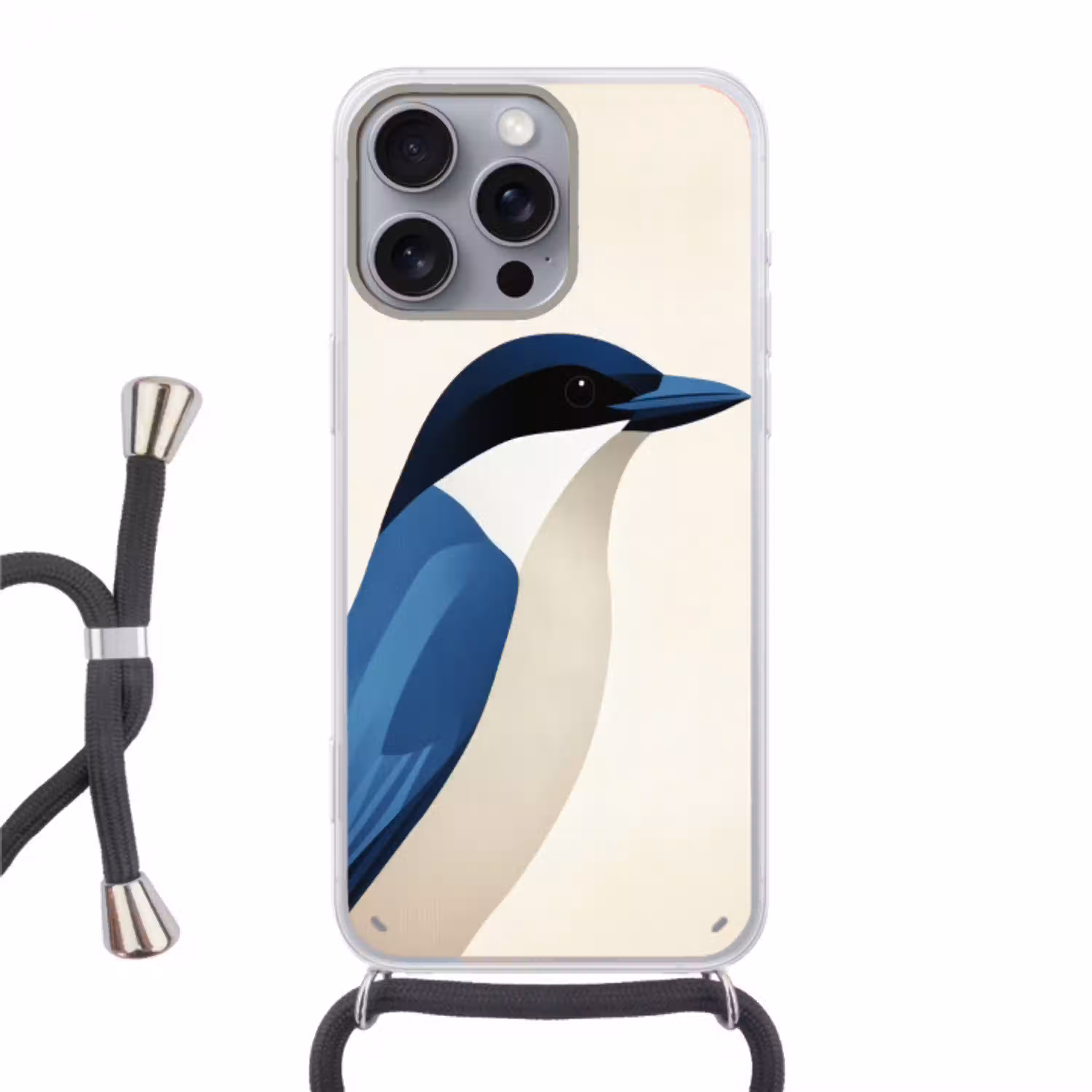 Illustratie - Blauw - Vogel Hoesje iPhone 16 Pro Max met koord klein -3d