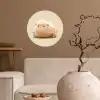 Schaap - Beige - Bloemen Wandcirkel behangsticker klein -sfeer1