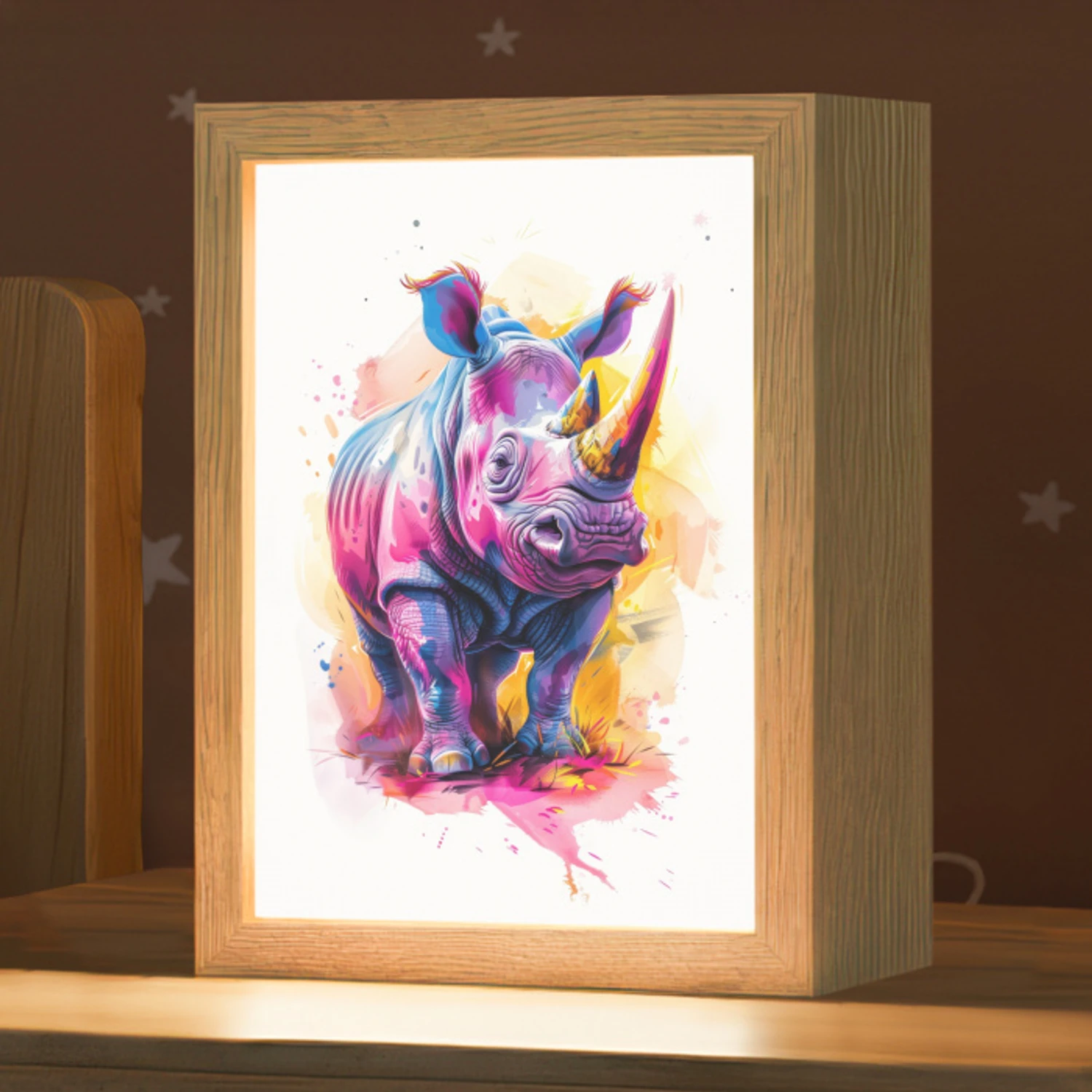 Neushoorn - Kleurrijk - Verf - Dieren Light Box met kabel klein -zzz_3d_website