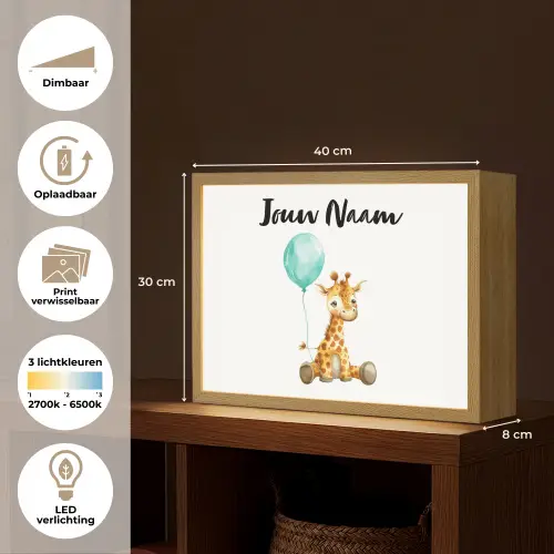 Giraf - Baby - Dieren - Blauwe ballon Light Box met batterij (Wandlamp kind) middel -USP_websiteoverzichtNL