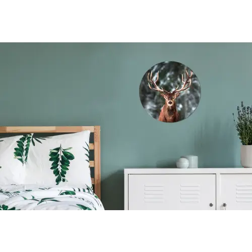 Hert - Winter - Sneeuw - Bos - Natuur - Dier Wandcirkel aluminium klein -slaapkamer