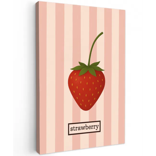 Aardbei - Strepen - Minimalistisch - Rood Tuinposter op houten frame 2 cm dik middel -3d