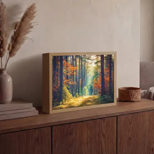 Bos - Zon - Natuur - Herfst Light Box met batterij (Wandlamp) middel -sfeer2