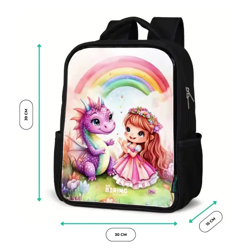 Meisje met paarse draak onder regenboog Rugzak - Zwart middel -productfoto_formaten