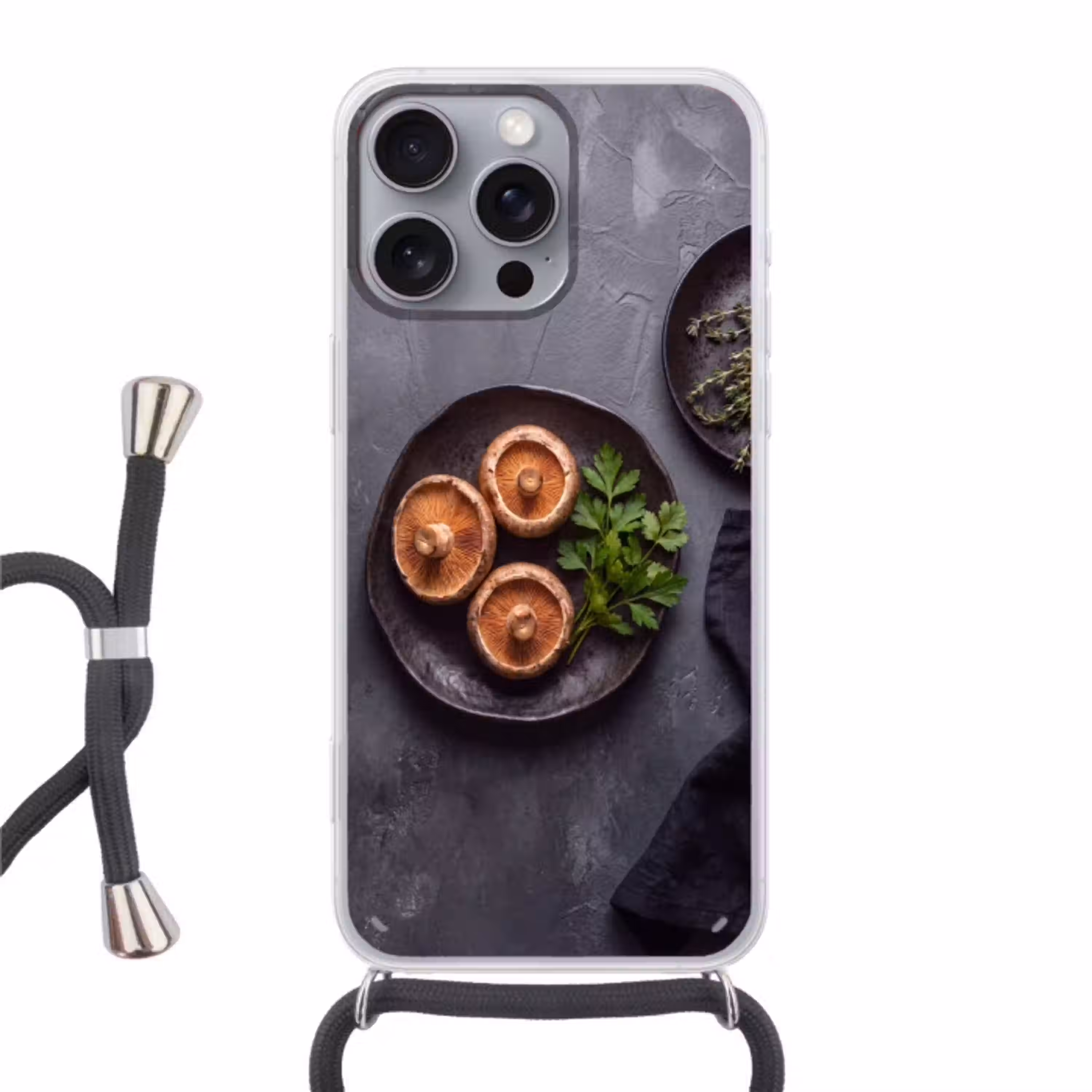 Paddestoelen - Kruiden - Eten Hoesje iPhone 16 Pro Max met koord klein -3d