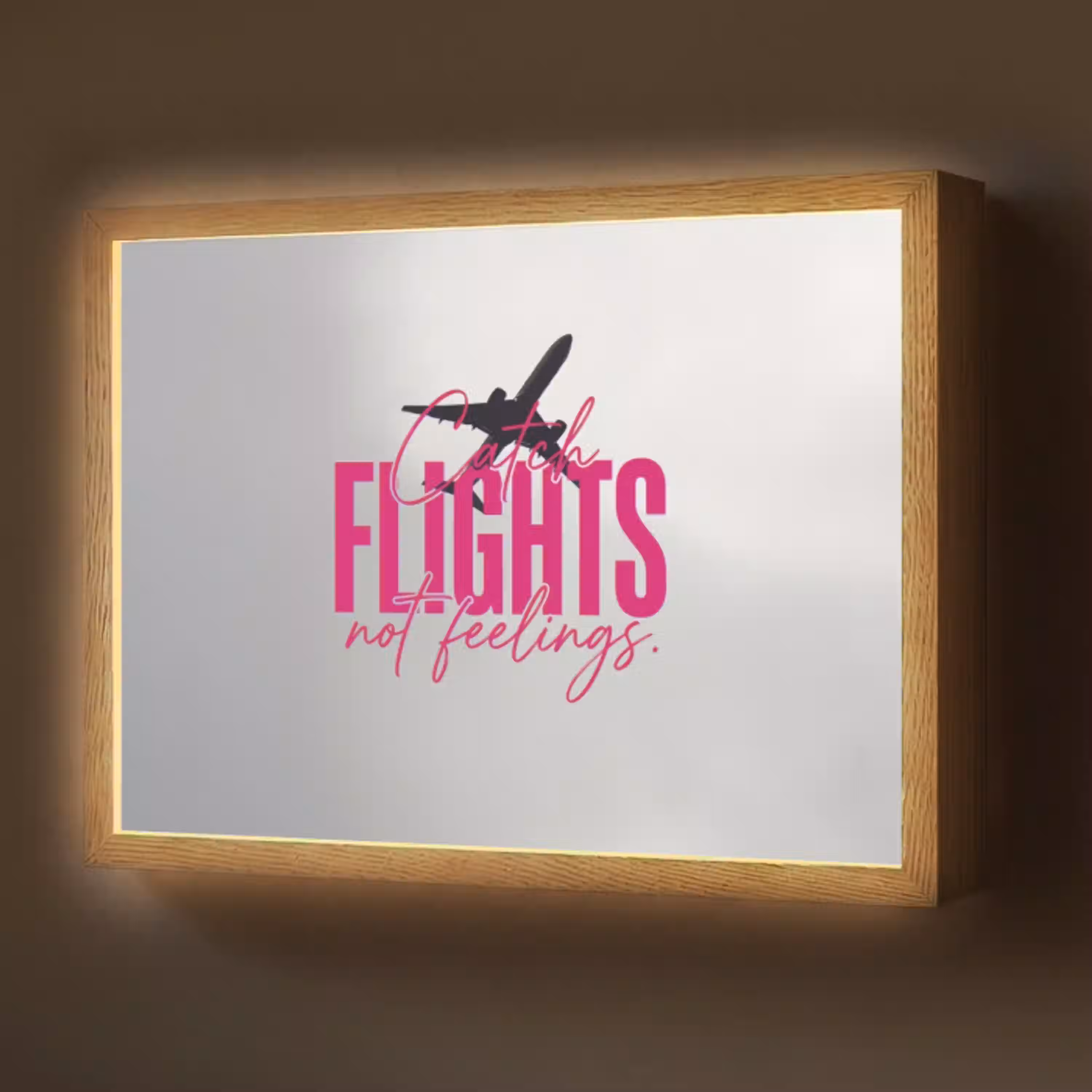 Catch flights not feelings - Vliegtuig - Roze Light Box met batterij (Wandlamp) middel -z3d_website