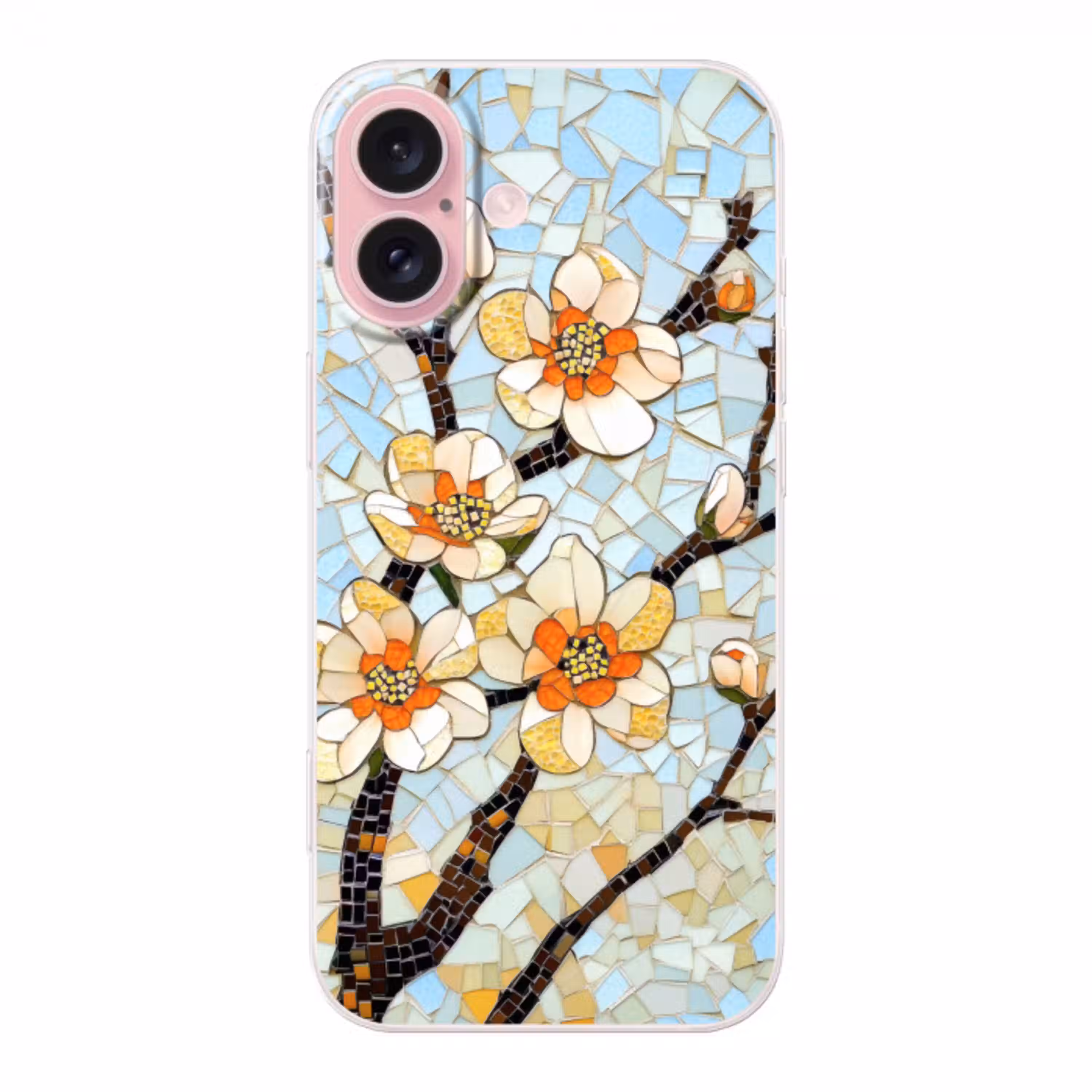 Bloesems - Wit - Mozaïek - Tak Apple iPhone 16 klein -3d