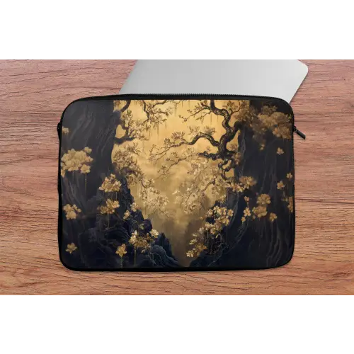 Bloemen - Takken - Goud - Sierlijk laptophoes neopreen klein -tafel