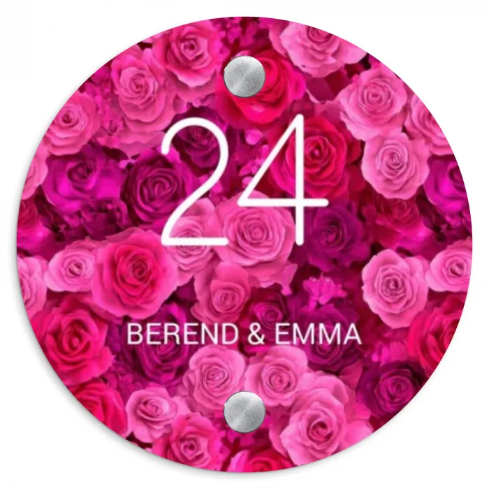 Roze rozen - Klassiek Naambord Rond klein -3d