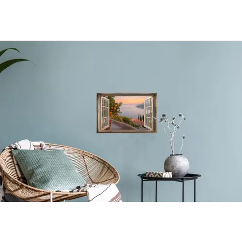Doorkijk - Uitzicht - Meer - Landschap Muursticker klein -plant