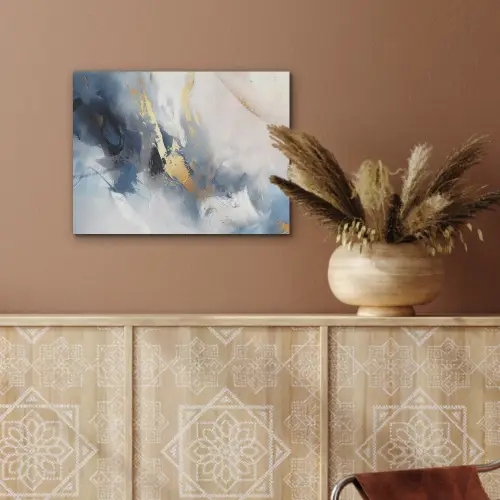 Blauw - Modern - Marmer - Abstract - Goud PET vilt klein -sfeer4