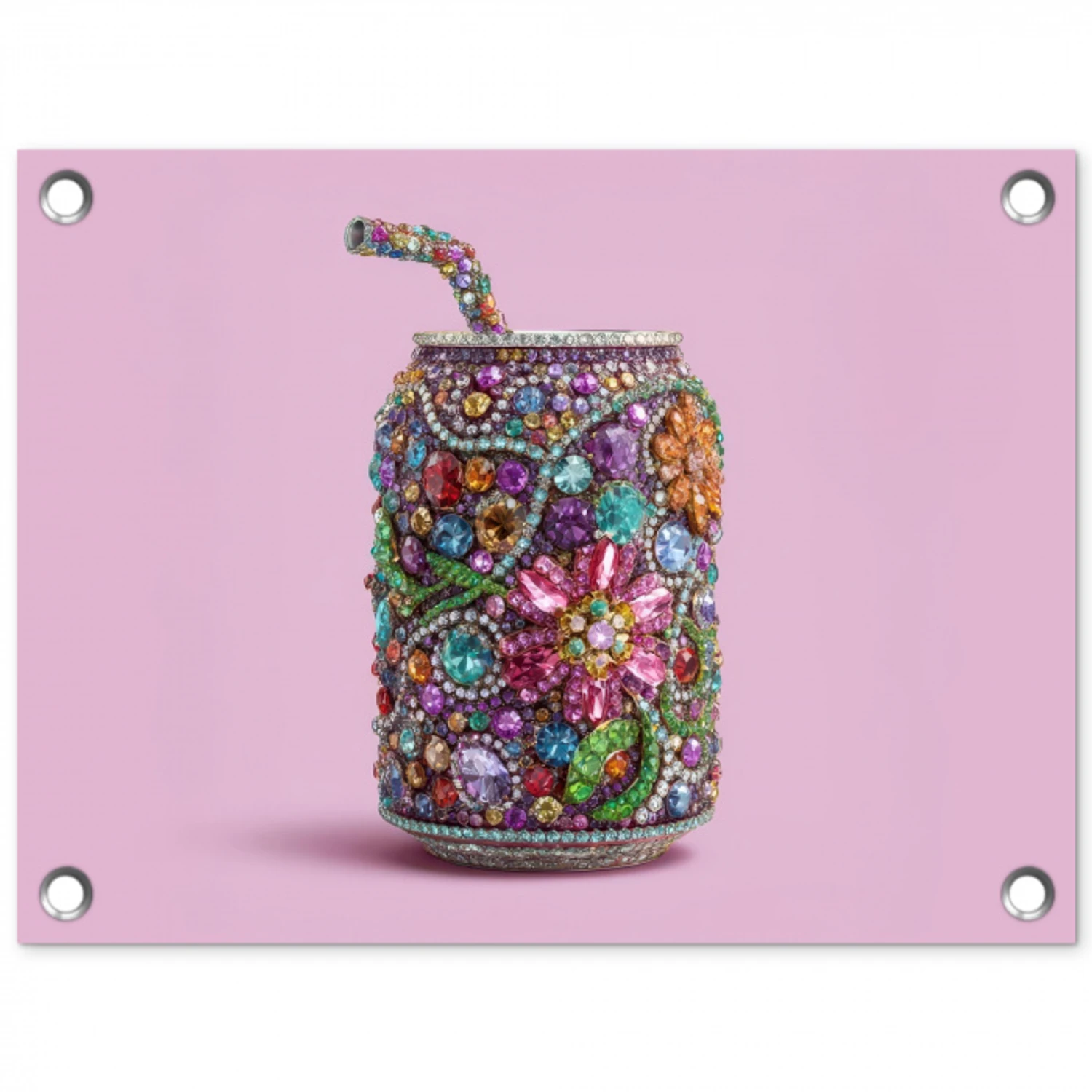 Frisdrankblikje - Bloemenpatroon - Edelstenen - Kleurrijk tuinposter los doek klein -3d