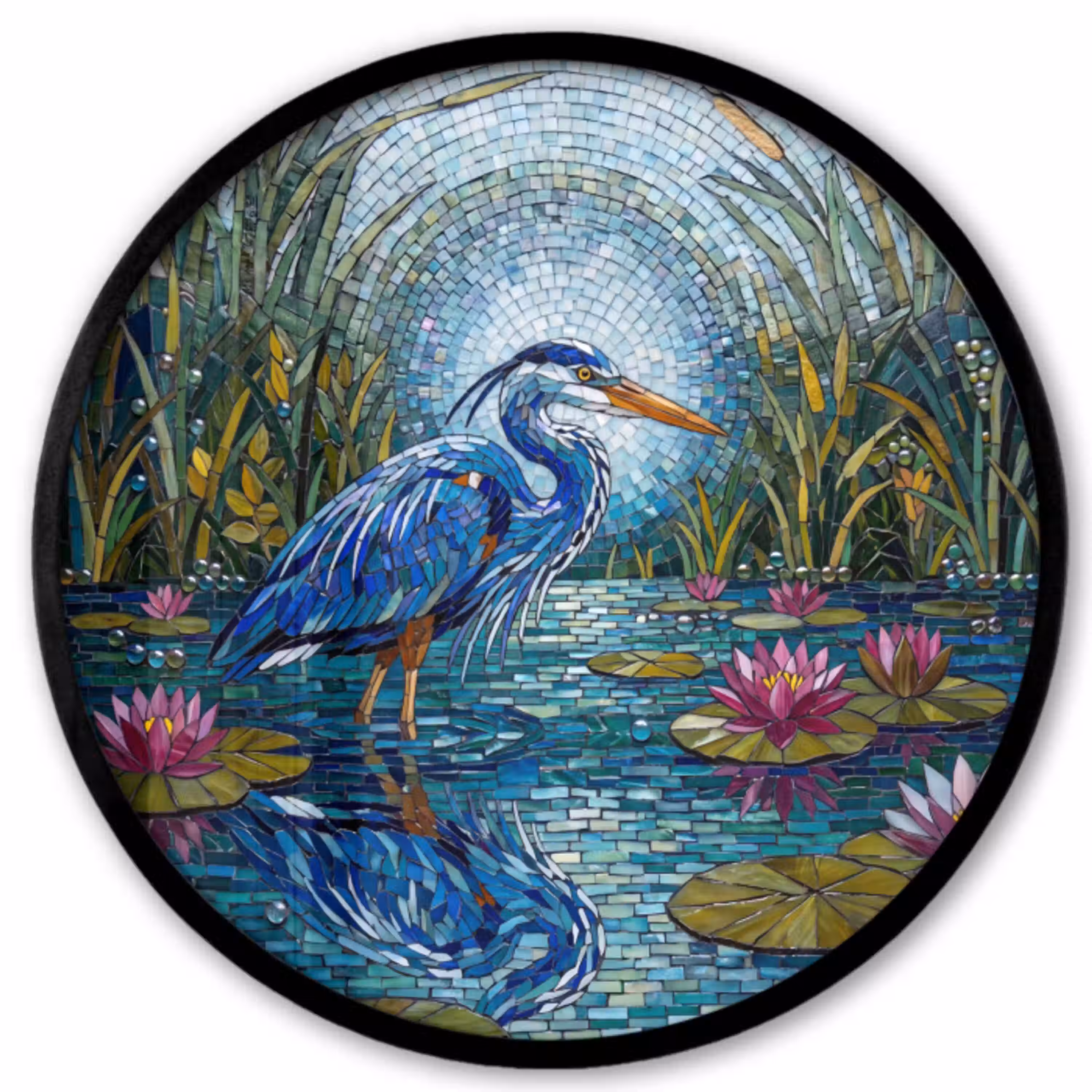 Vogel - Water - Natuur - Abstract - Blauw Fotolijst rond zonder passe partout klein -3d