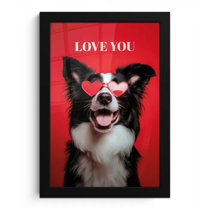 Hond - Hartjesbril - Loveyou - Rood fotolijst zwart zonder passe partout klein -3d