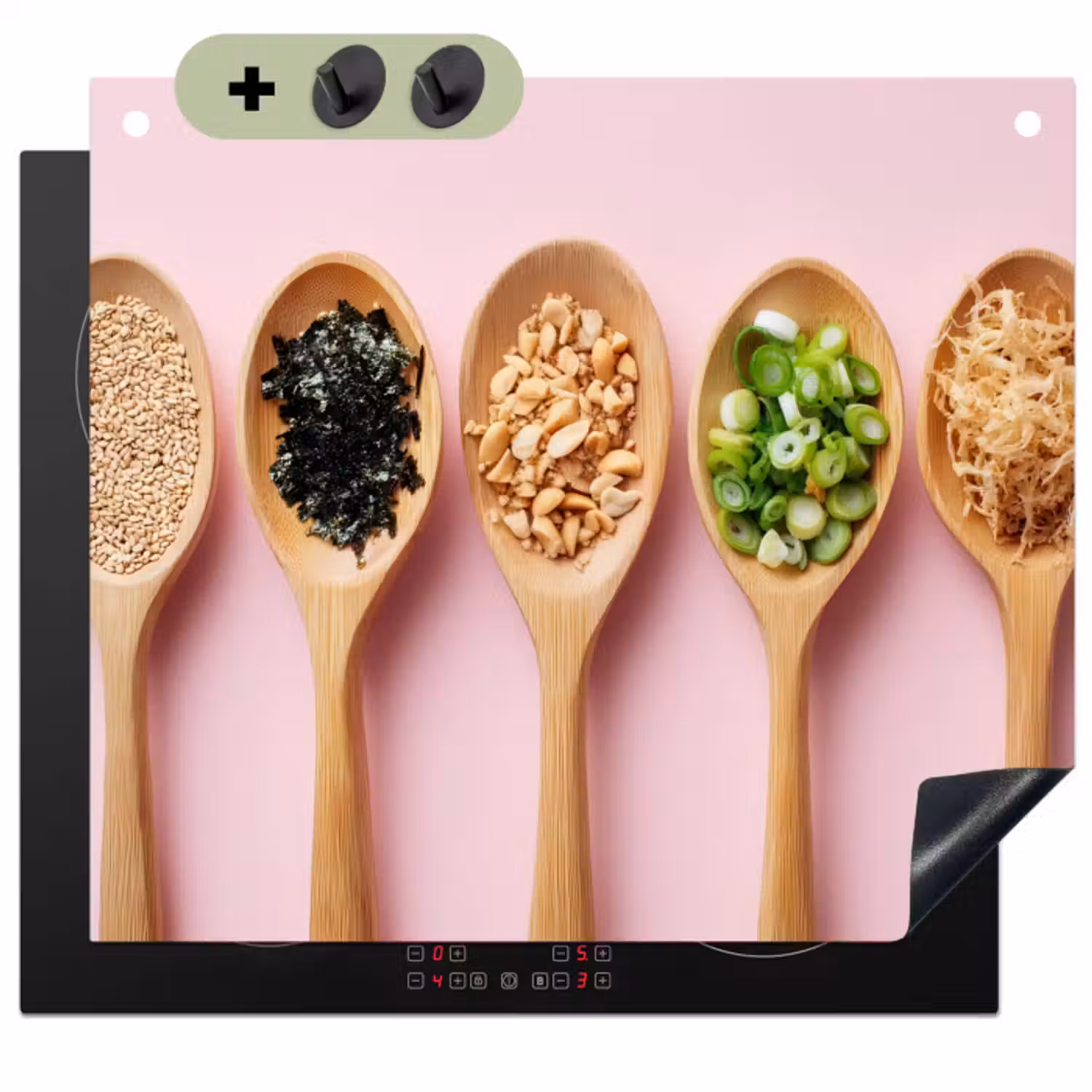 Inductie beschermer en spatscherm (2in1) - Ingrediënten - Lepels - Hout - Roze