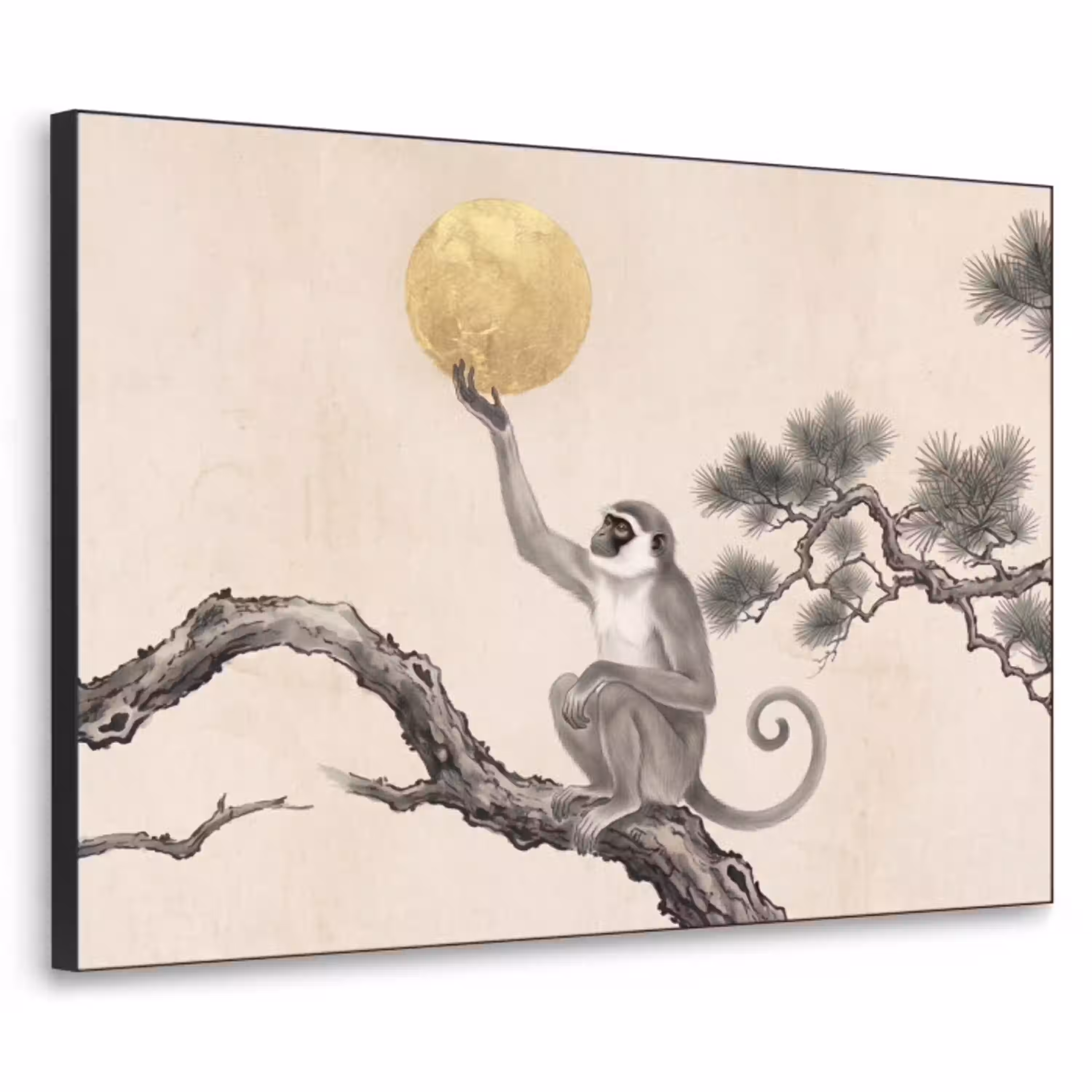 Aap - Maan - Goud Textielframe zwart klein -3d