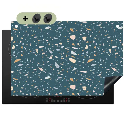 Terrazzo -  Patroon - Kleurrijk - Diep blauw Inductie beschemer met haakjes klein 777 -3d