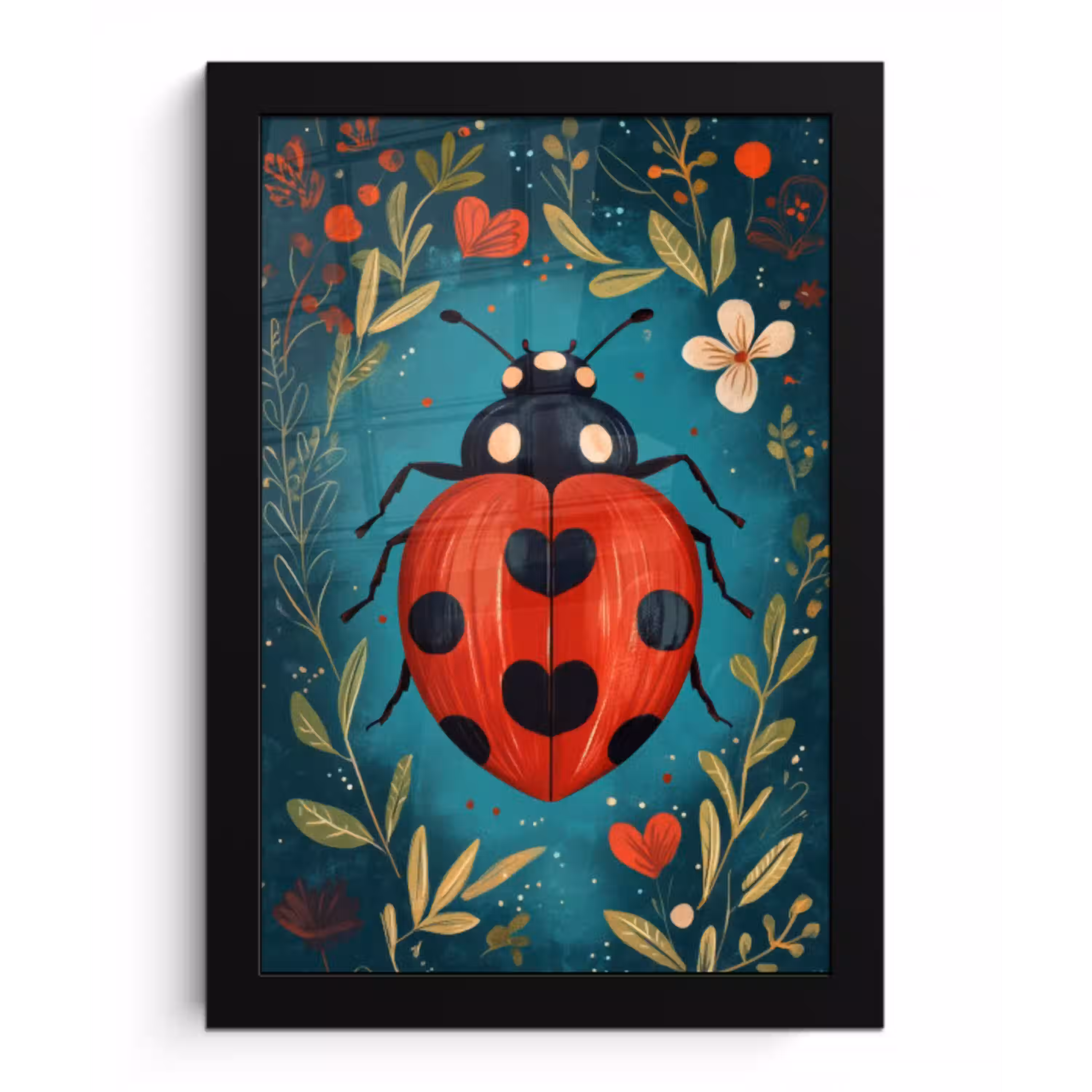 Bloemen - Lieveheersbeestje - Hartje - Rood fotolijst zwart zonder passe partout klein -3d